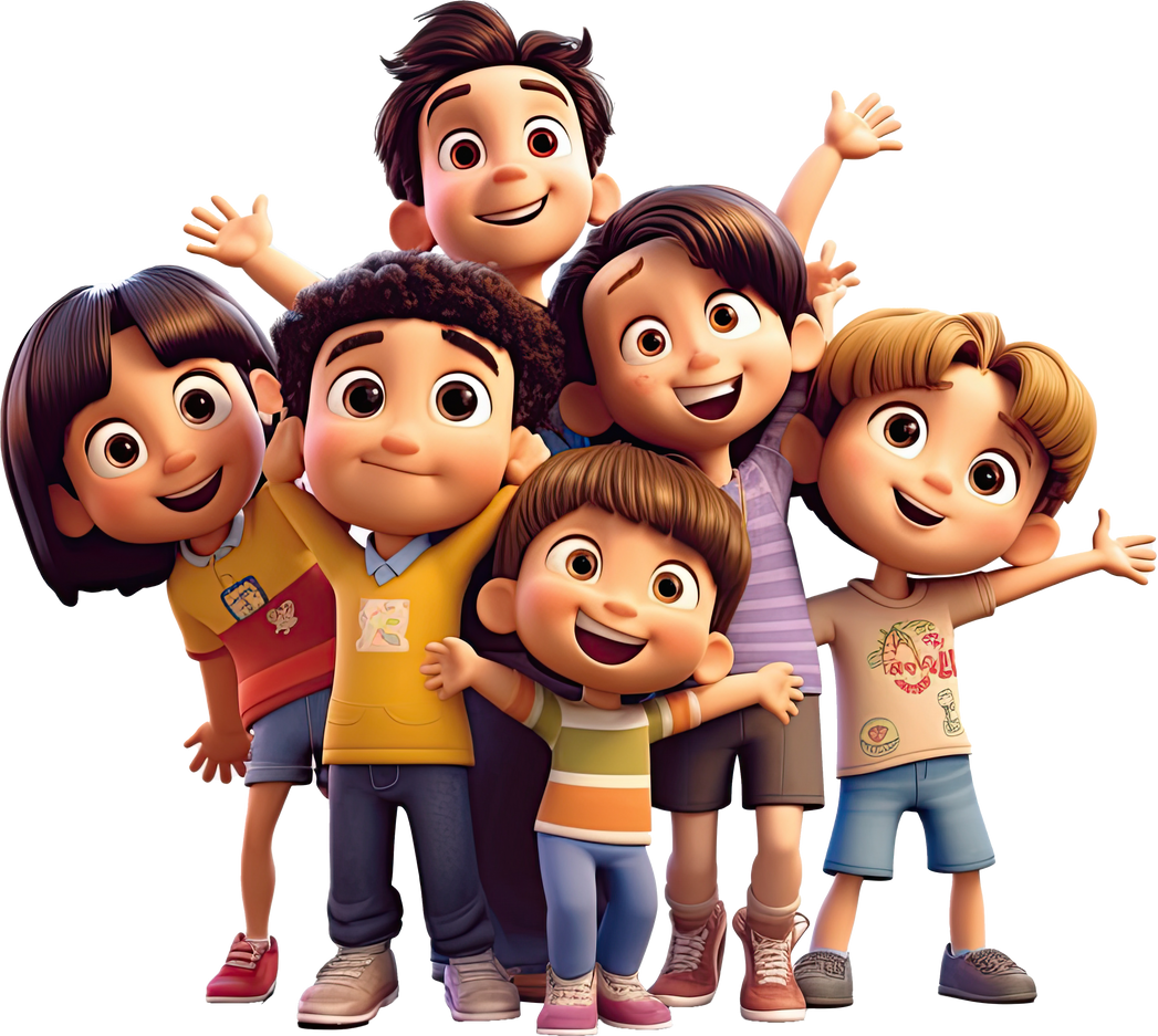 3d cartoon group of little children on transparent 7